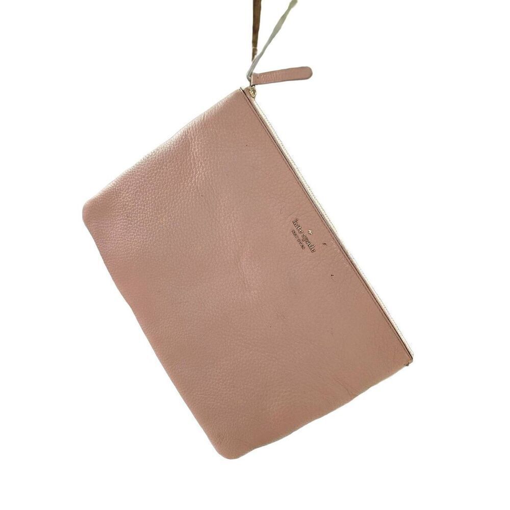 Kate Spade New York Jackson Pink Leather Large Zipper Wristlet Clutch Cosmetic